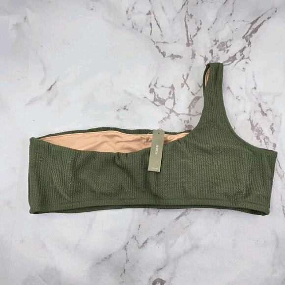 J Crew Swim Top 3X Green Textured One Shoulder Scoop Neck Bikini Padded BE715 - Picture 4 of 11